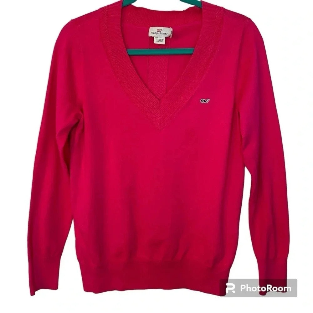 Vineyard Vines Pink V-Neck Heritage Cotton Sweater Size Small